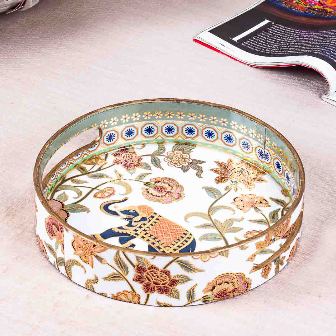 Premium Elephant Mdf Round Tray Design Three