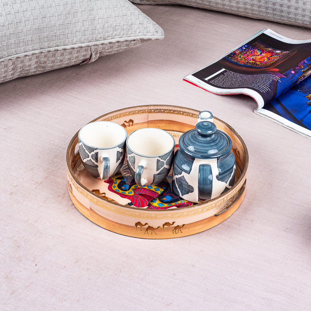 Premium Moghat Mdf Round Tray Design Eight