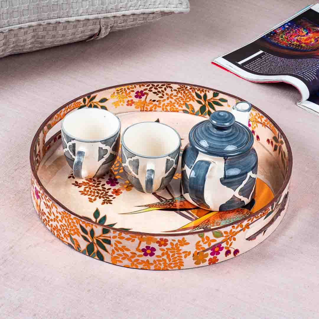 Premium Pair Bird Mdf Round Tray Design Nine 13 inch Round