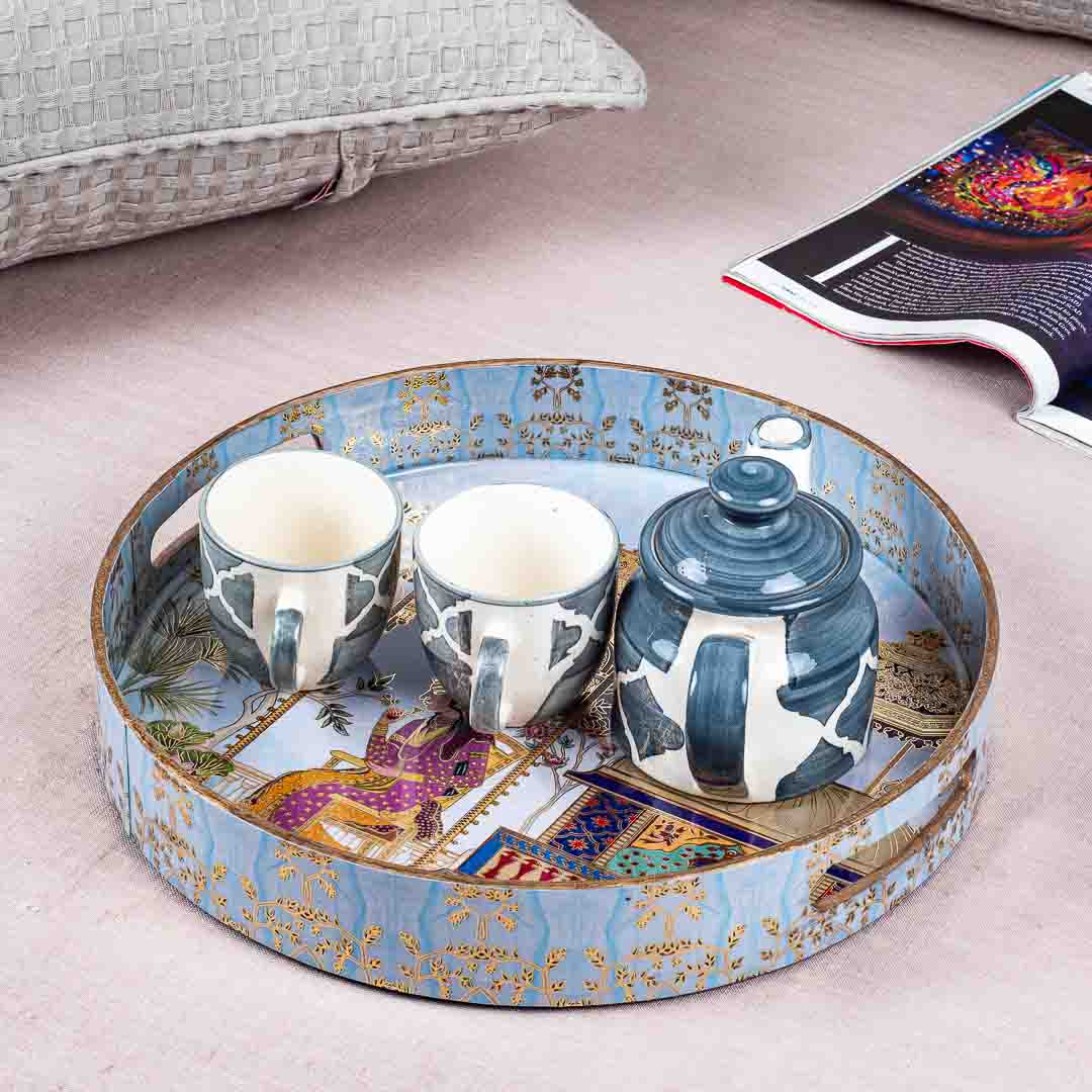 Premium Moghal Mdf Round Tray Design Two 13 inch Round