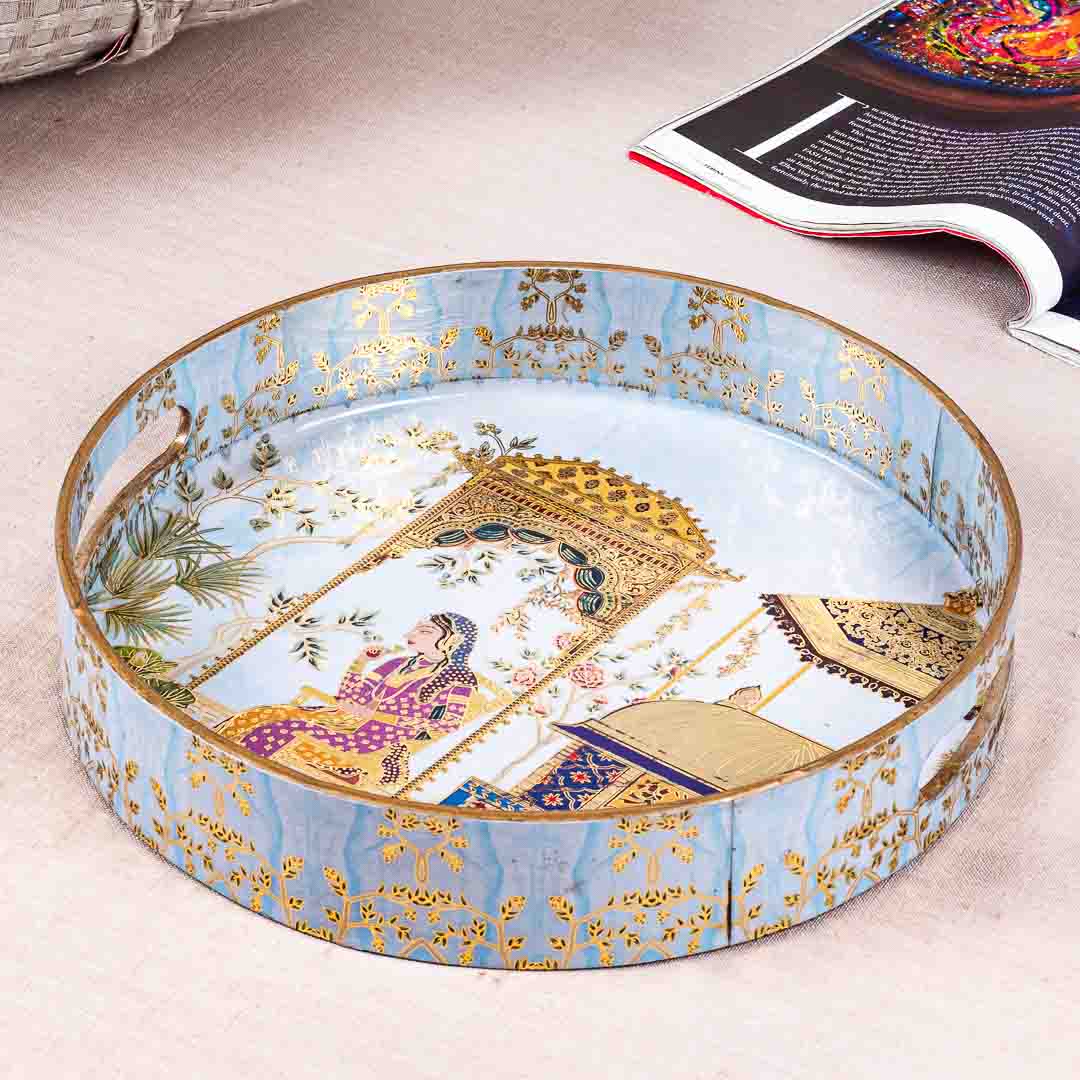 Premium Moghal Mdf Round Tray Design Two 13 inch Round