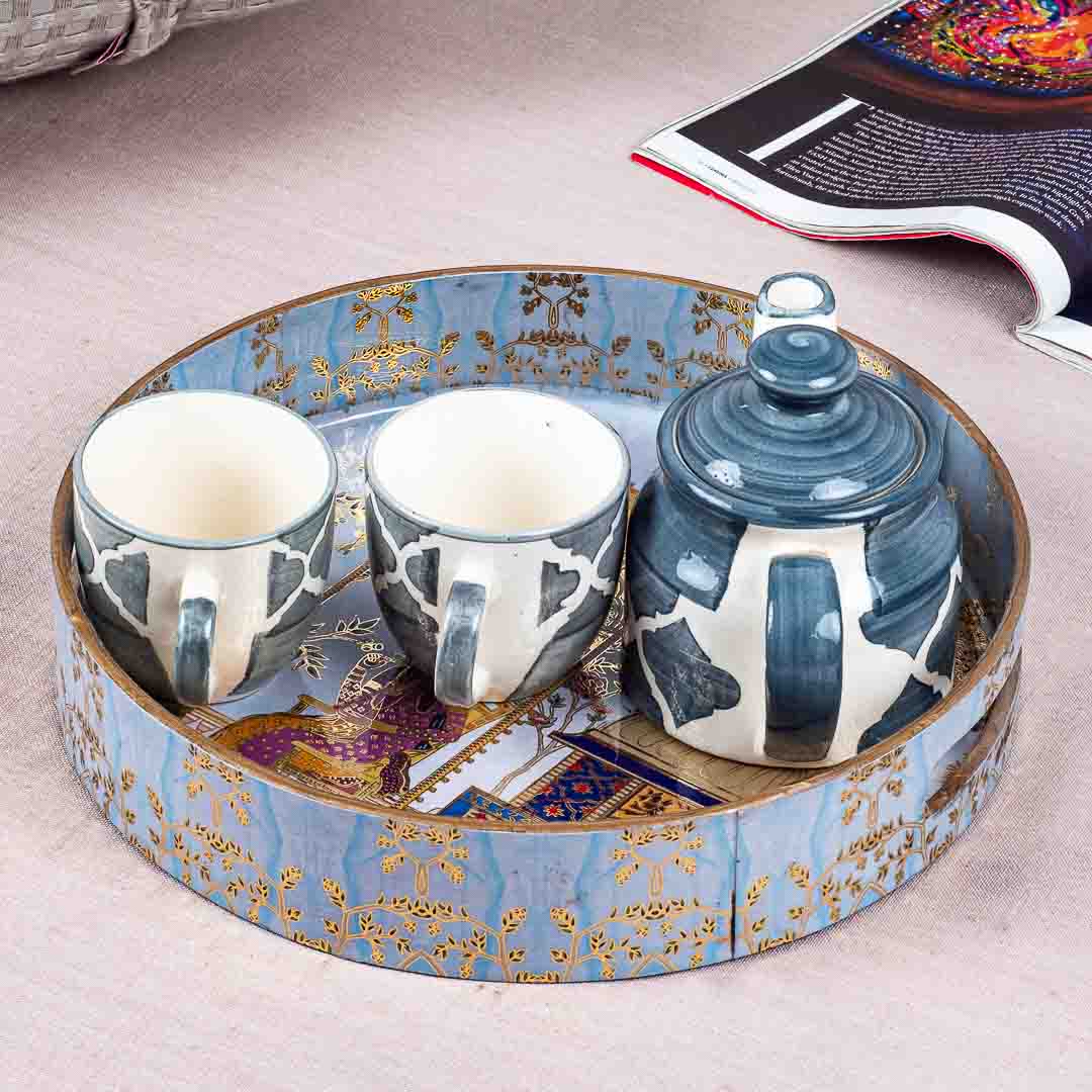 Premium Moghal Mdf Round Tray Design Two 9inch Round