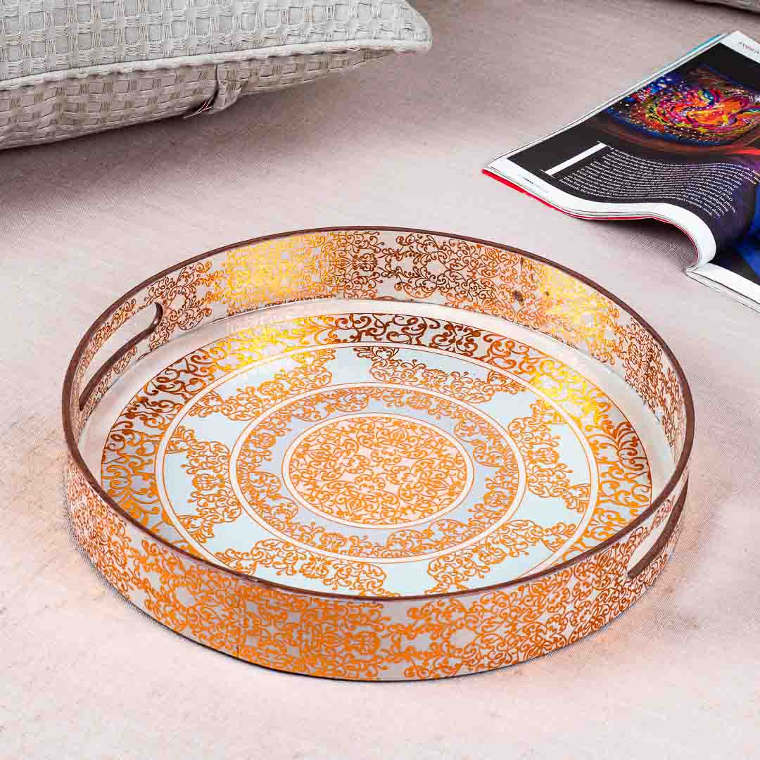 Premium Abstract Gold  Mdf Round Tray Design Six 13 inch Round