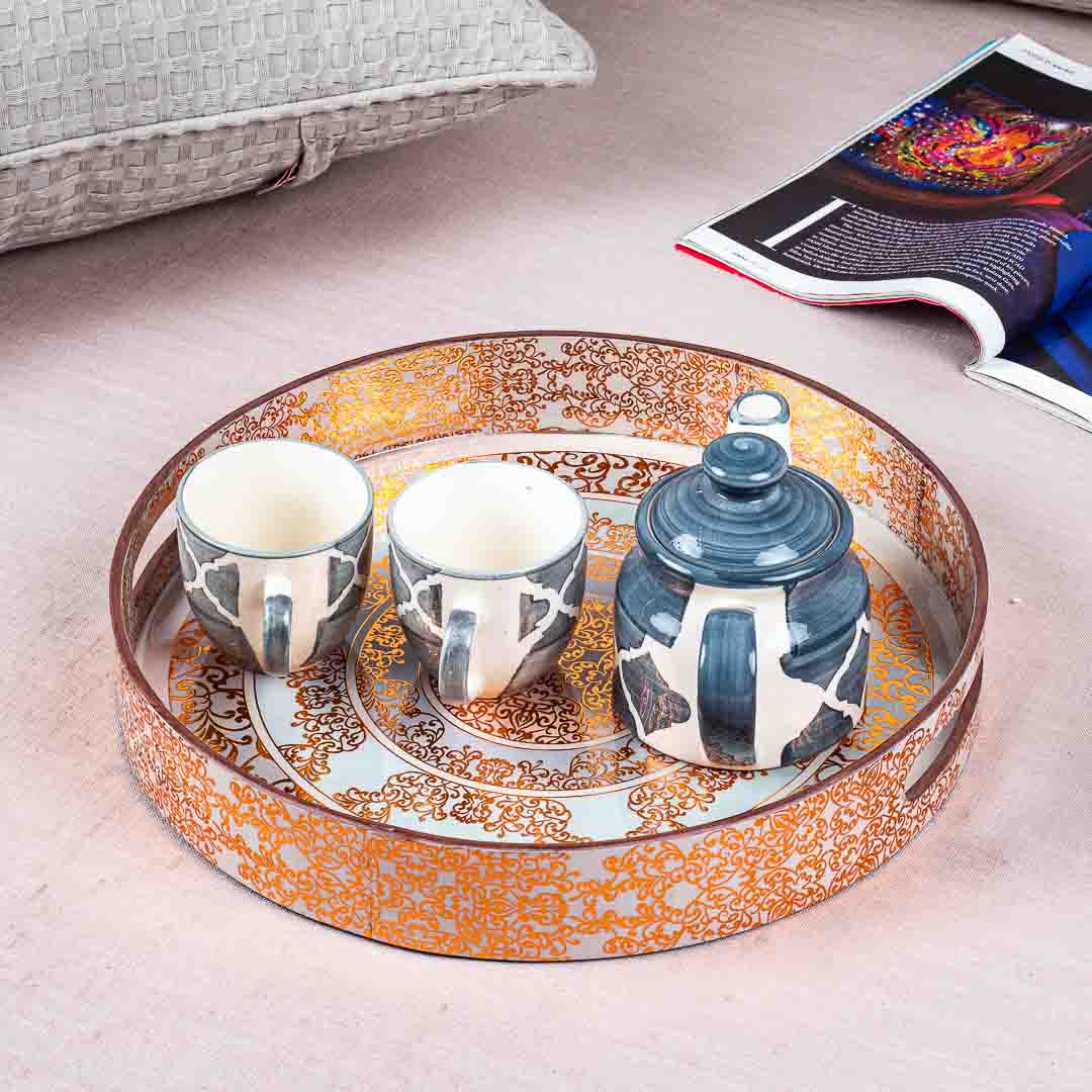 Premium Abstract Gold  Mdf Round Tray Design Six 13 inch Round