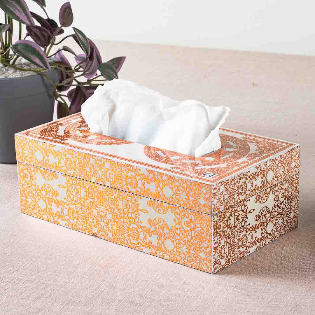 Premium Abstract white Gold Tissue Box Mdf Design Six 9.5X6X3 Inch