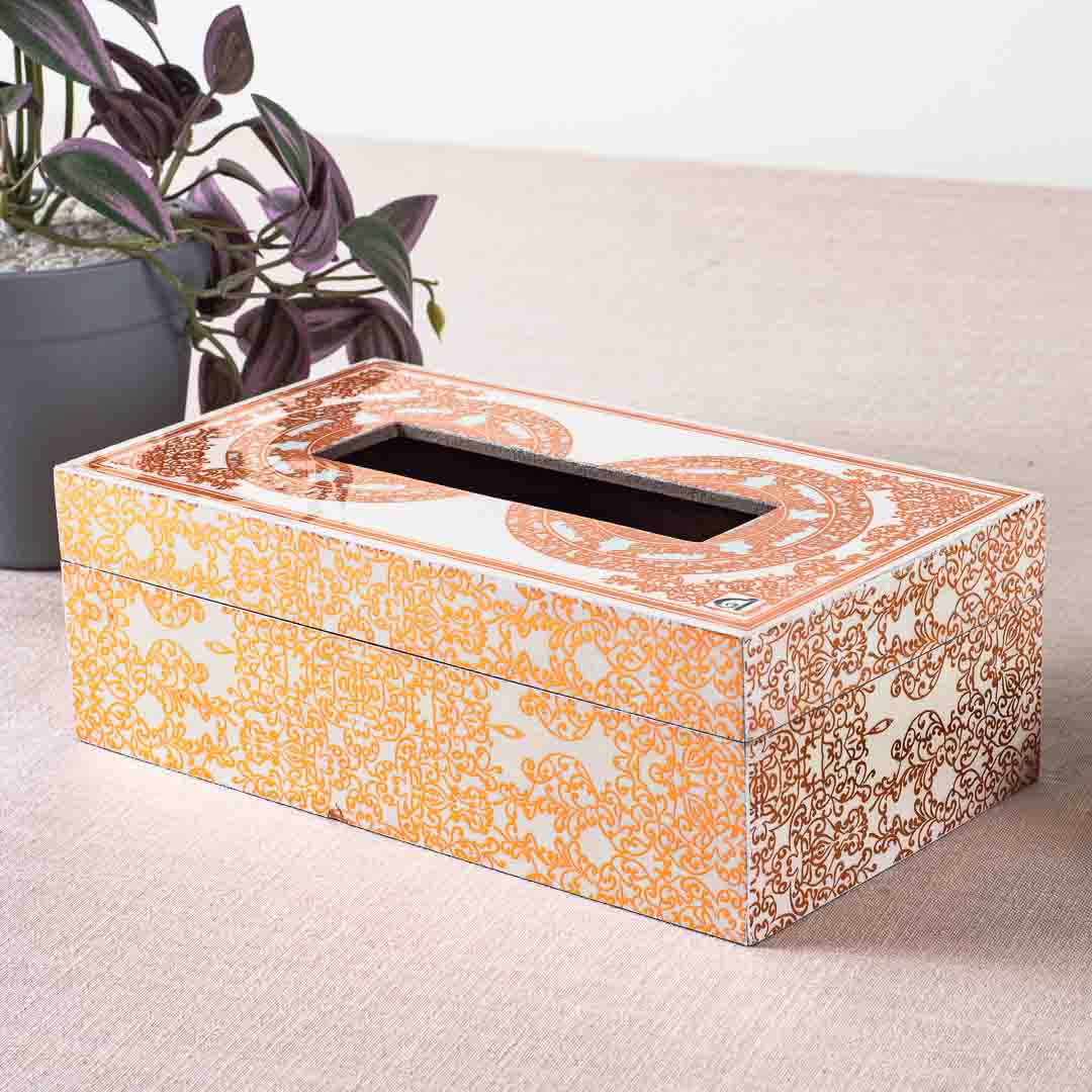 Premium Abstract white Gold Tissue Box Mdf Design Six 9.5X6X3 Inch