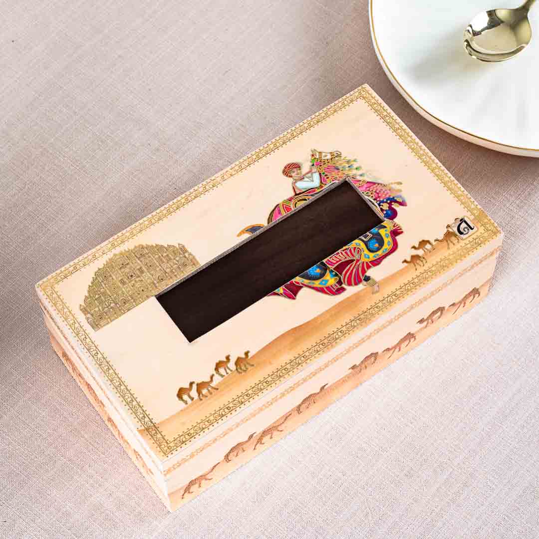 Premium Rajasthani Tissue Box Mdf Design Eight 9.5X6X3 Inch