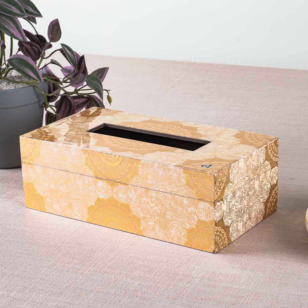 Premium Abstract Gold Tissue Box Mdf Design Seven 9.5X6X3 Inch