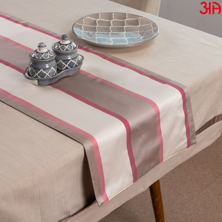 Beige And Brown Striped Bed Table Runner (16x84) Inch