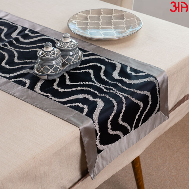 Black And Beige With Abstract Work Bed Table Runner (16x84) Inch