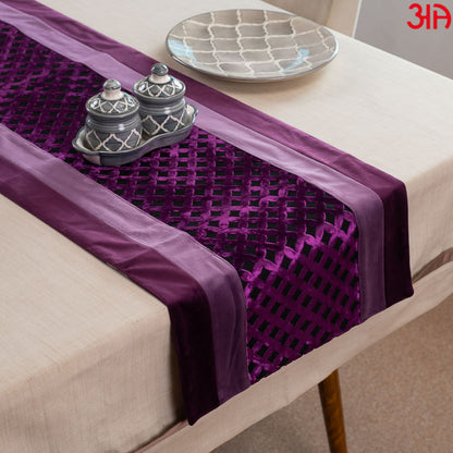 Purple And Violet Cross Design Bed Table Runner (16x84) Inch