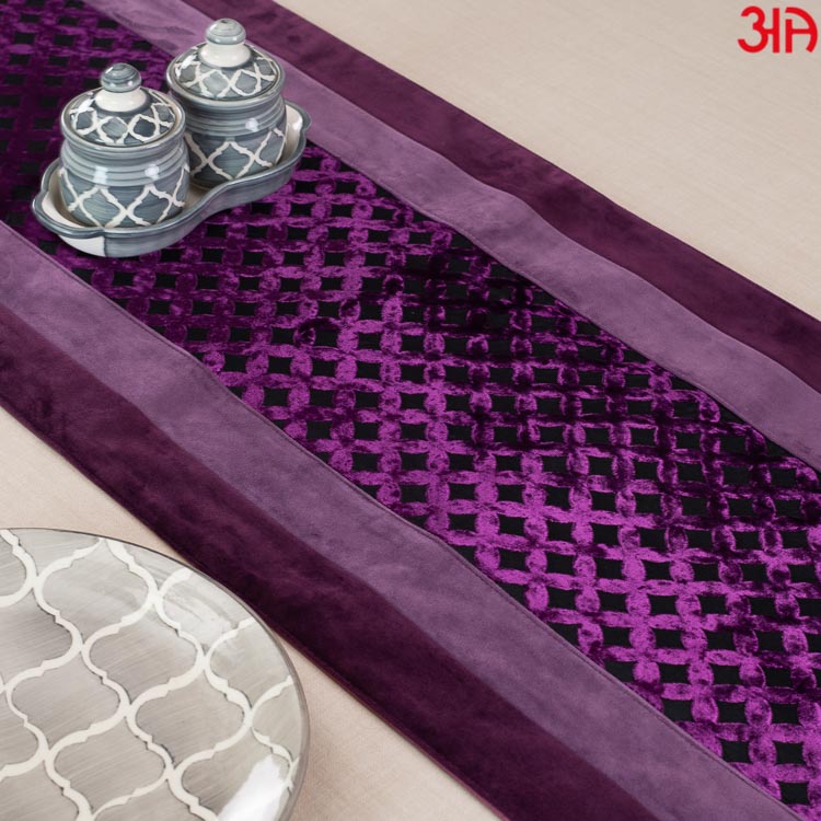 Purple And Violet Cross Design Bed Table Runner (16x84) Inch