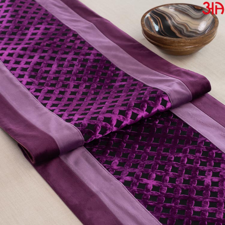 Purple And Violet Cross Design Bed Table Runner (16x84) Inch