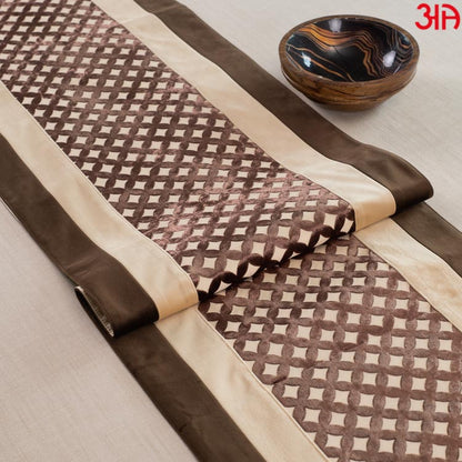 Brown And Beige Cross Design Bed Table Runner (16x84) Inch