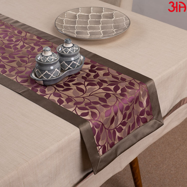 Leaf Purple Acquard Printed Table Runner (13x48) Inch