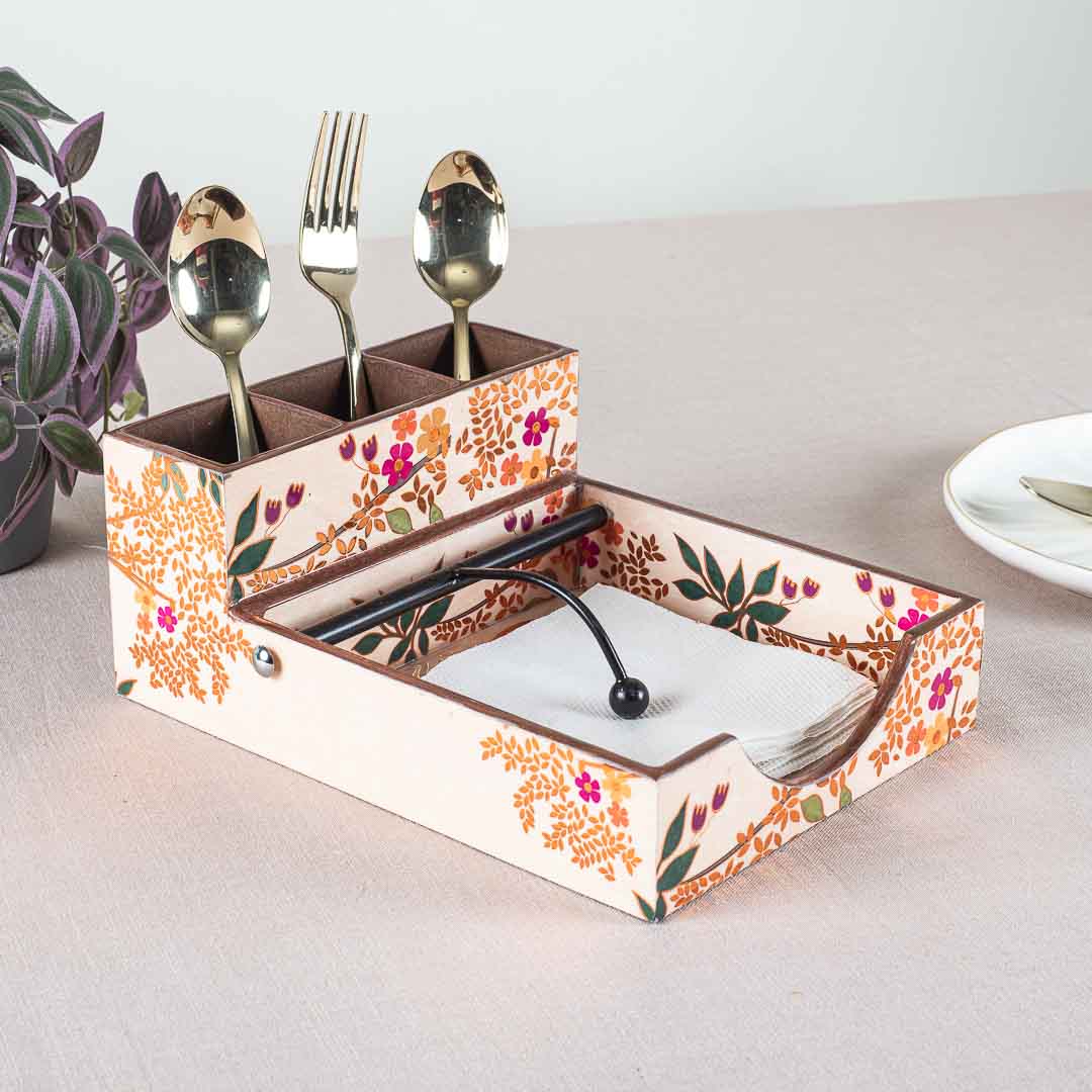 Premium Love Bird Mdf Square Tissue+Cutlery Holder Design Nine
