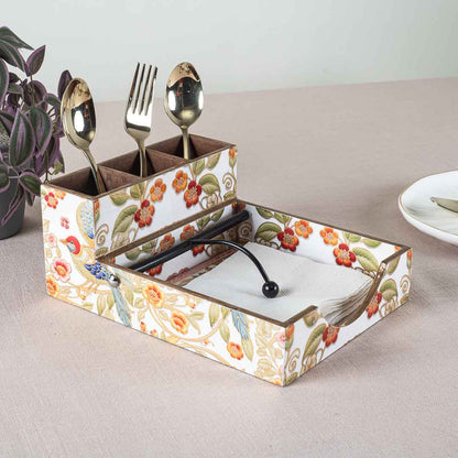 Premium Bird Mdf Square Tissue+Cutlery Holder Design Four