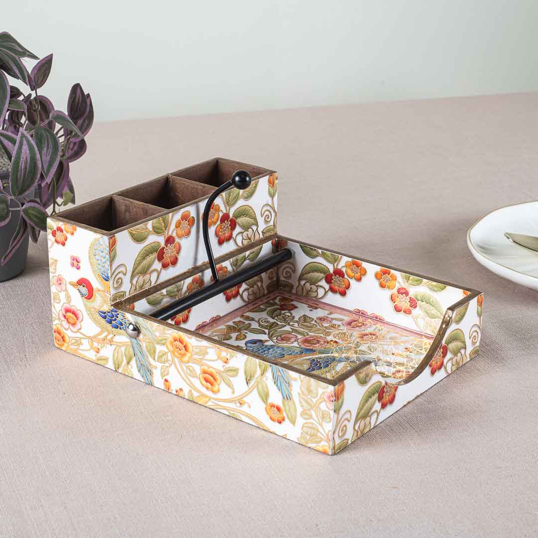 Premium Bird Mdf Square Tissue+Cutlery Holder Design Four