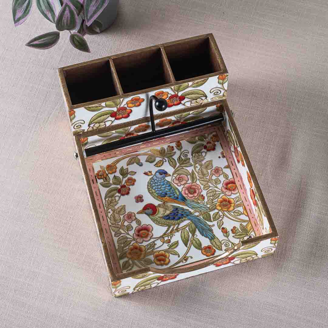 Premium Bird Mdf Square Tissue+Cutlery Holder Design Four