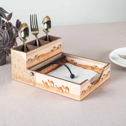 Premium Rajasthani Mdf Square Tissue+Cutlery Holder Design Eight