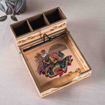 Premium Rajasthani Mdf Square Tissue+Cutlery Holder Design Eight