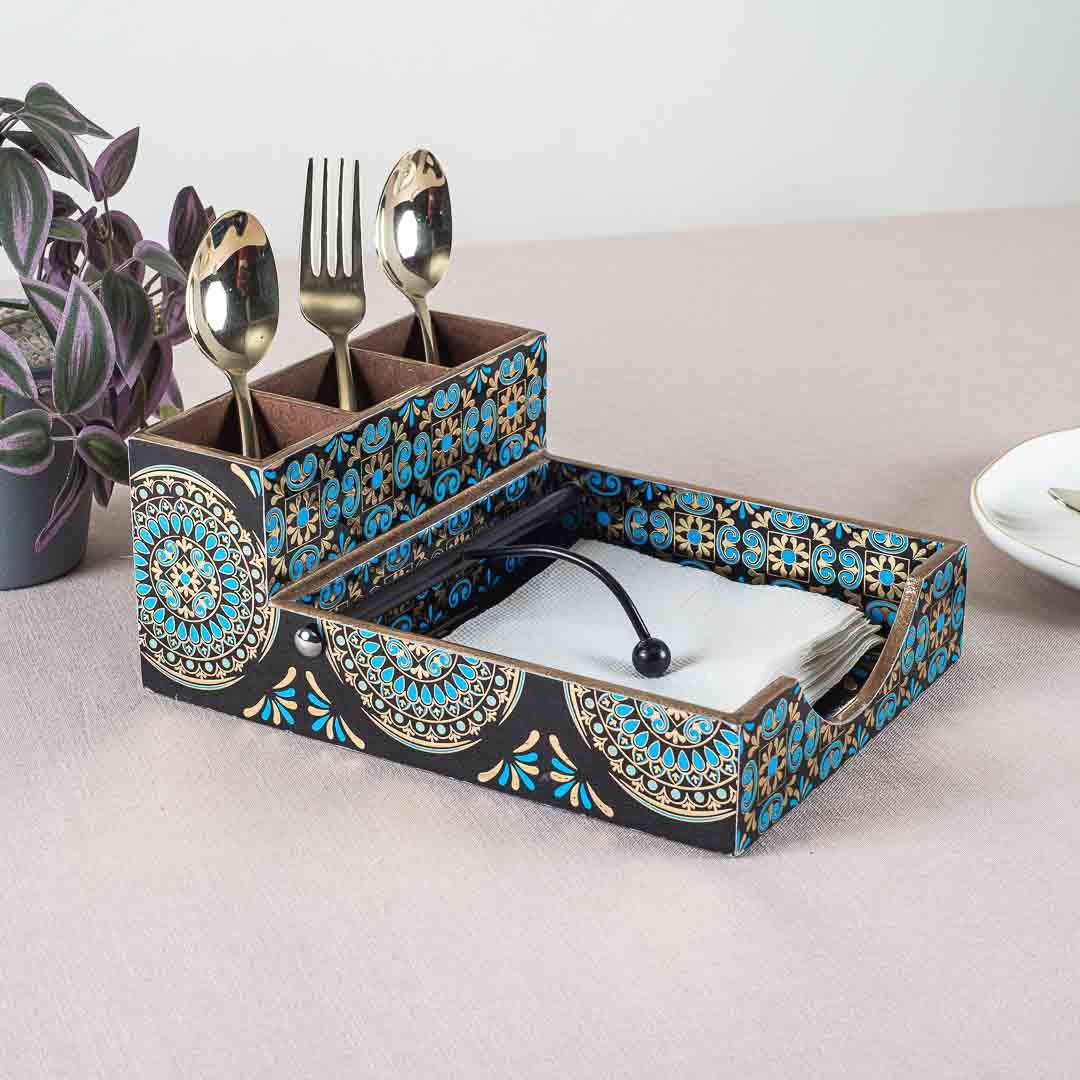 Premium Abstract Mdf Square Tissue+Cutlery Holder Design Five