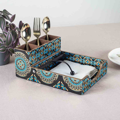 Premium Abstract Mdf Square Tissue+Cutlery Holder Design Five
