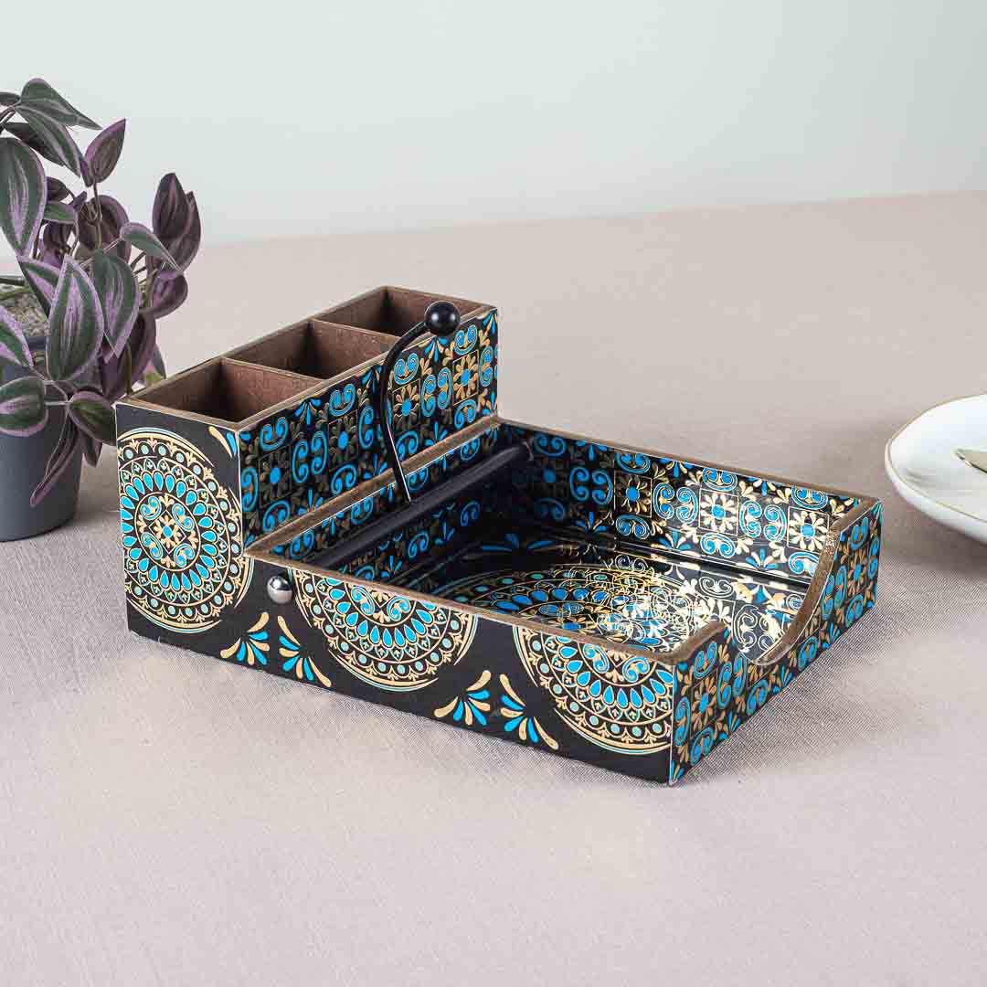 Premium Abstract Mdf Square Tissue+Cutlery Holder Design Five