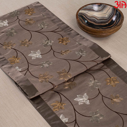 Brown Floral Design Cotton Jaquard Table Runner (13x36) Inch