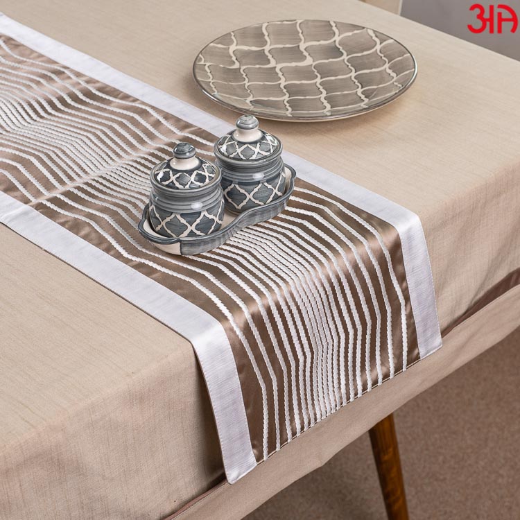 Beige and White Lines Cotton Jaquard Table Runner (13x36) Inch