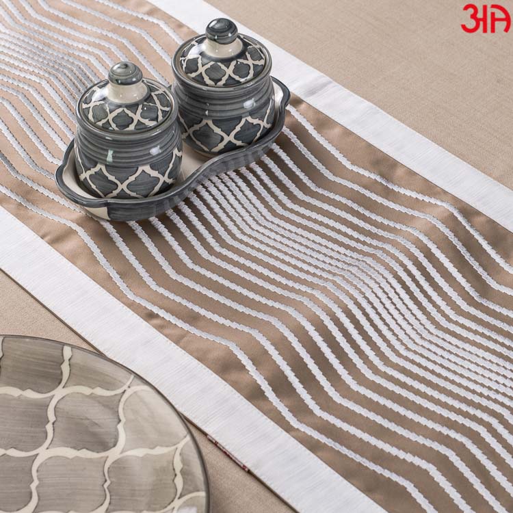 Beige and White Lines Cotton Jaquard Table Runner (13x36) Inch