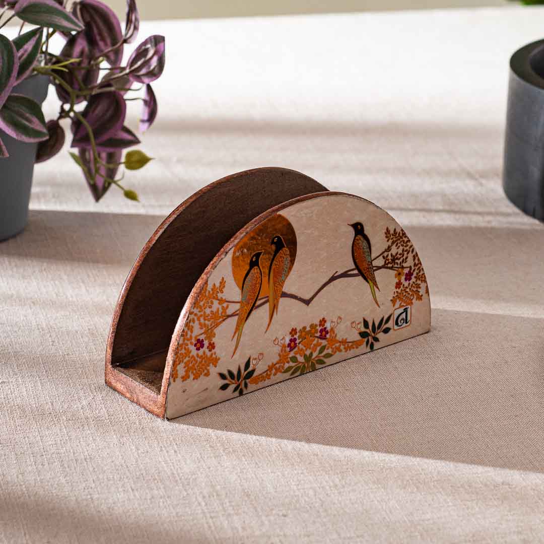 Premium Love bird Mdf Napkin Holder Half Round Design Nine 6.5X2X3.5 Inch