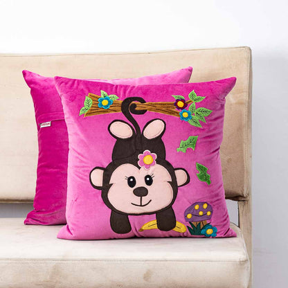 Monkey With Banana Cushion Cover For Kids