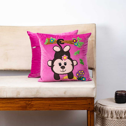 Monkey With Banana Cushion Cover For Kids