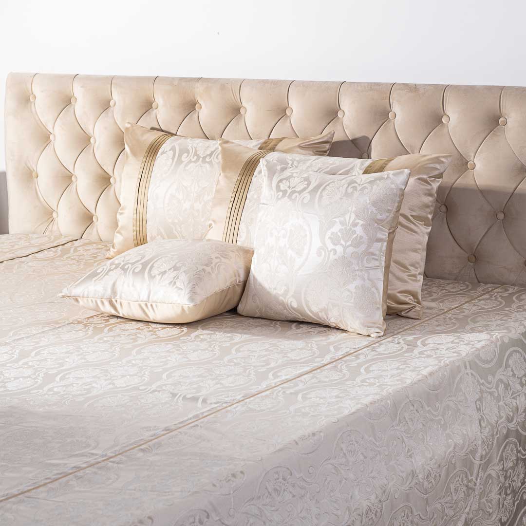 Premium King Size White- Silver Jacquard Mix (1+2+2) Bed Cover Design Ten