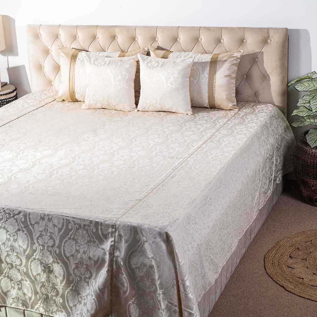 Premium King Size White- Silver Jacquard Mix (1+2+2) Bed Cover Design Ten