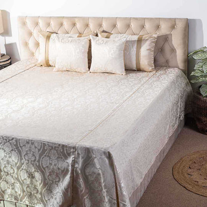 Premium King Size White- Silver Jacquard Mix (1+2+2) Bed Cover Design Ten