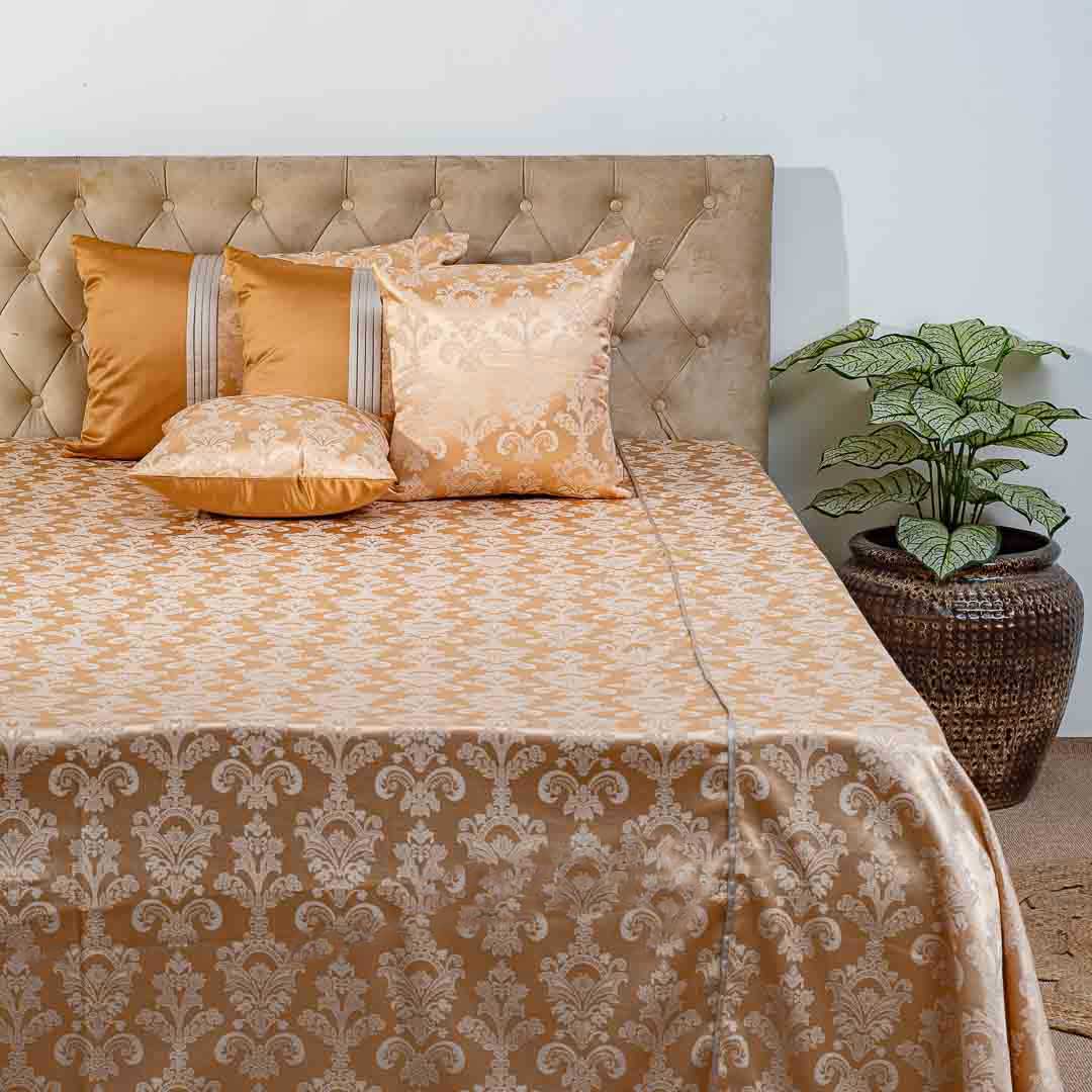 Premium King Size Gold Jacquard Mix (1+2+2) Bed Cover Design Fourteen