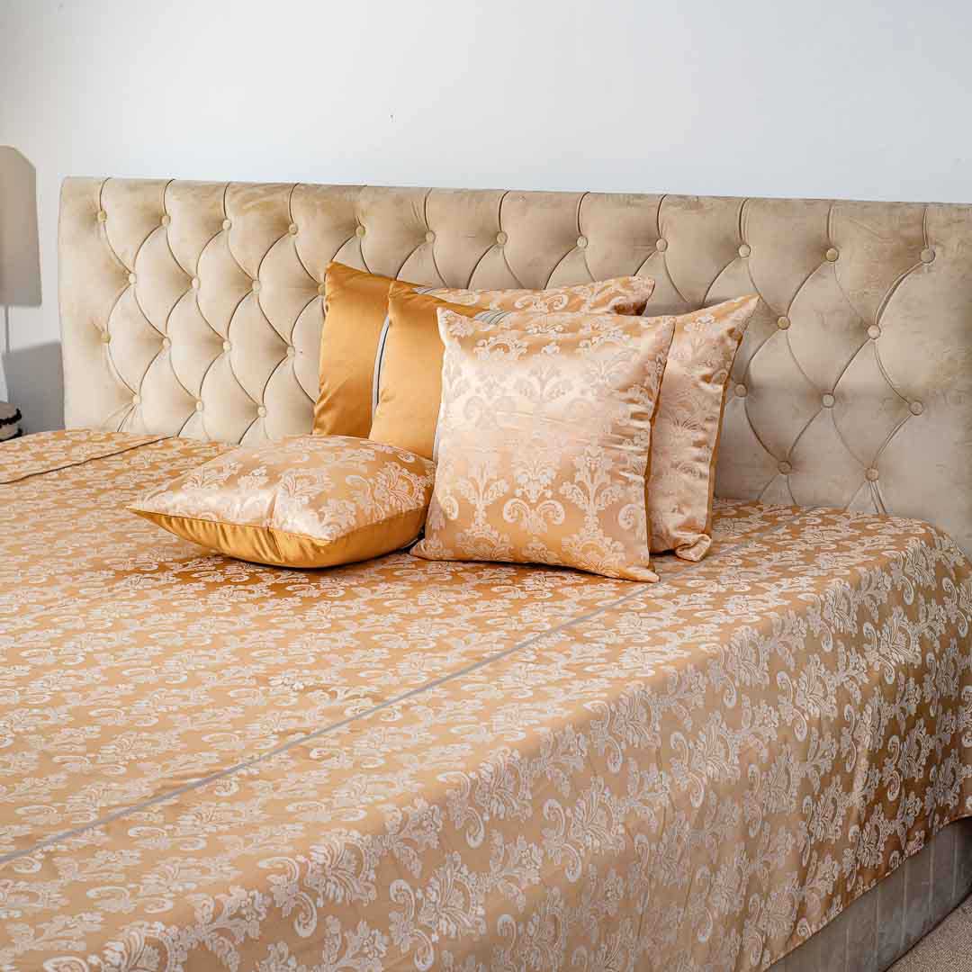Premium King Size Gold Jacquard Mix (1+2+2) Bed Cover Design Fourteen