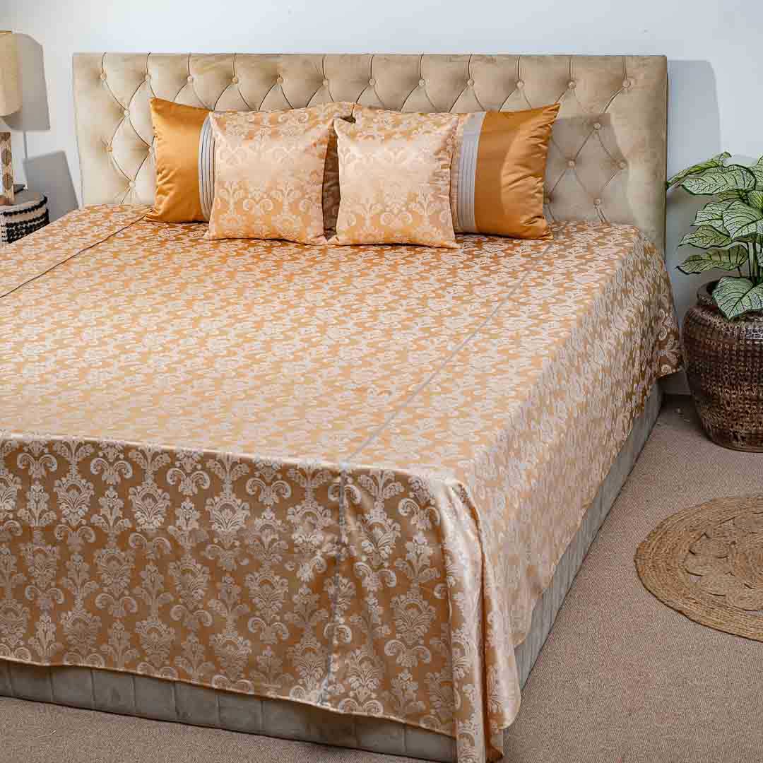 Premium King Size Gold Jacquard Mix (1+2+2) Bed Cover Design Fourteen