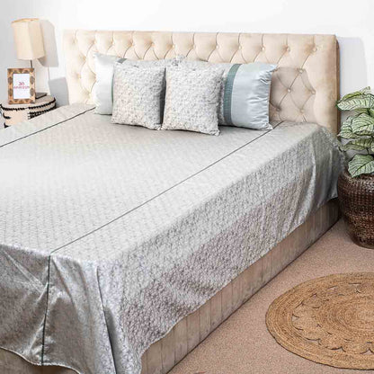 Premium King Size Grey- Silver Jacquard Mix (1+2+2) Bed Cover Design Sixteen