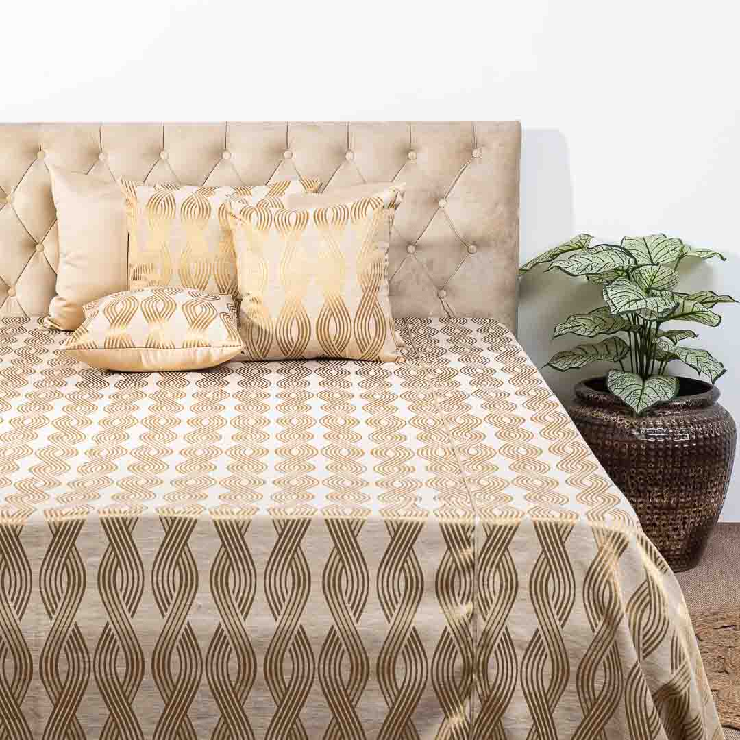 Premium King Size Silver- Gold Jacquard Mix (1+2+2) Bed Cover Design Seventeen