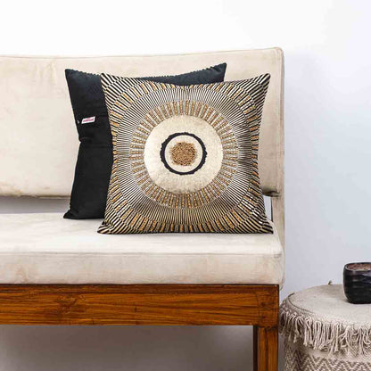 Premium Black Colour Velvet Sunfoil  Handwork Cushion Cover