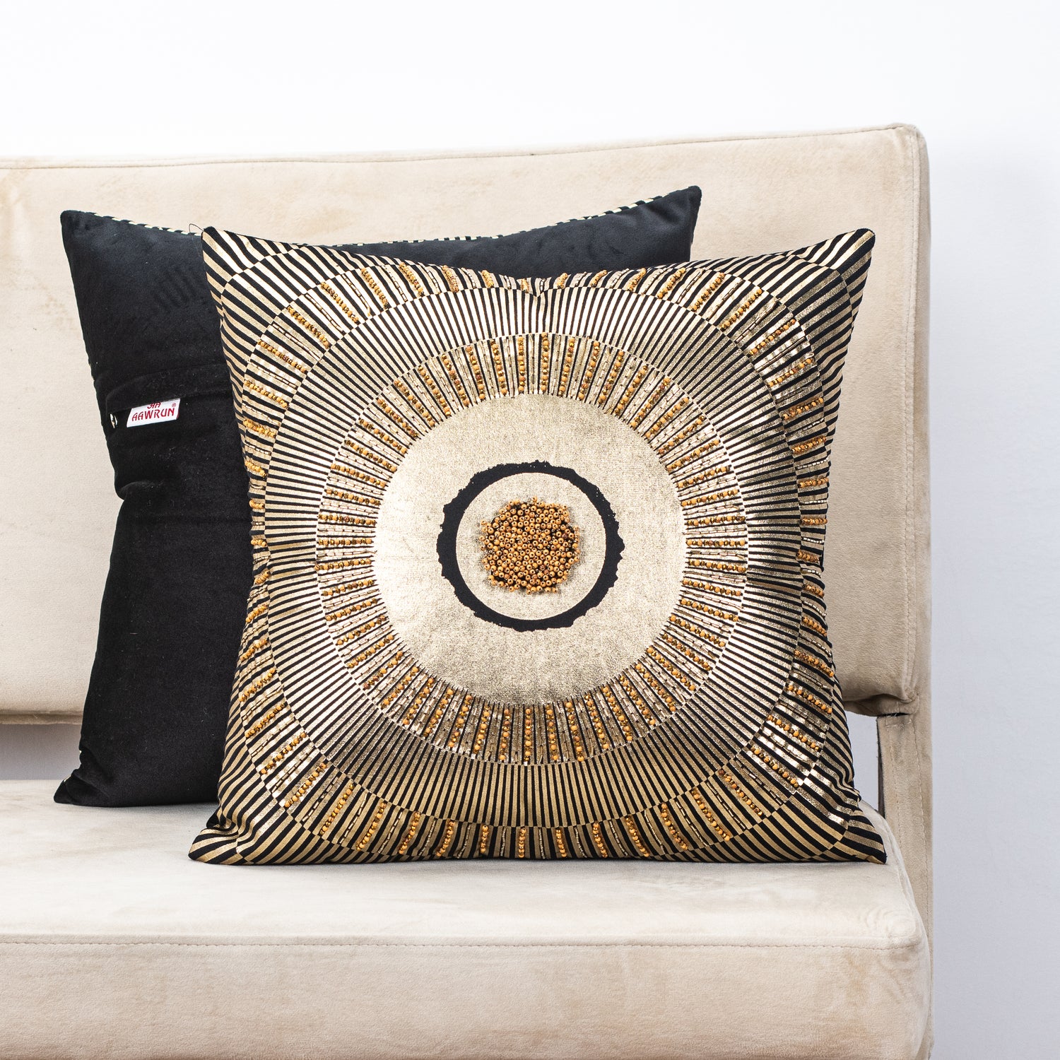 Premium Black Colour Velvet Sunfoil  Handwork Cushion Cover