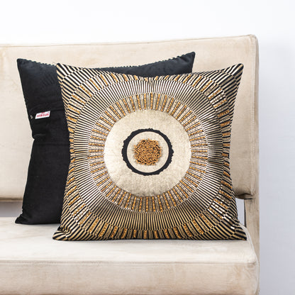 Premium Black Colour Velvet Sunfoil  Handwork Cushion Cover