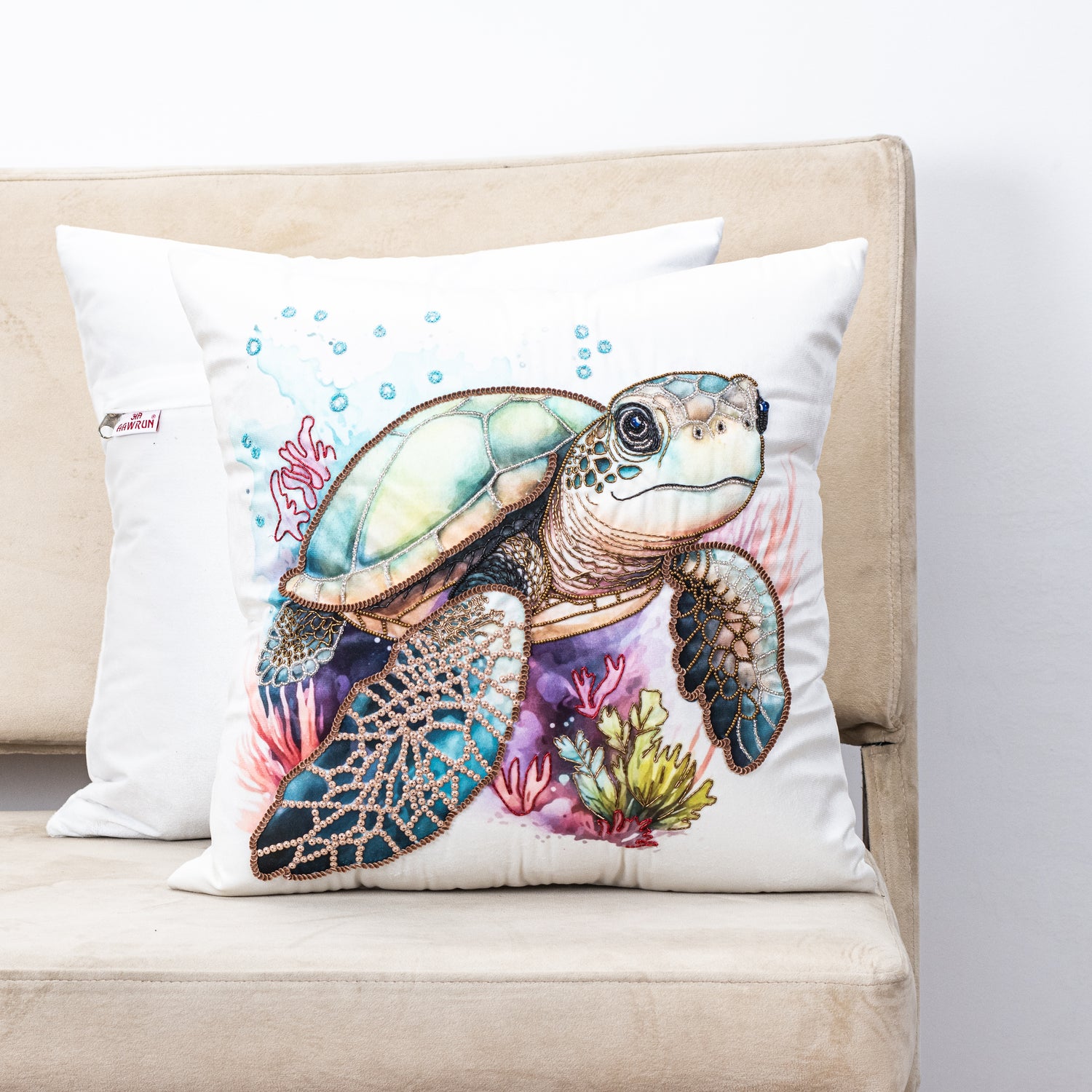 Premium Tortoise - Hand Work Cushion Cover