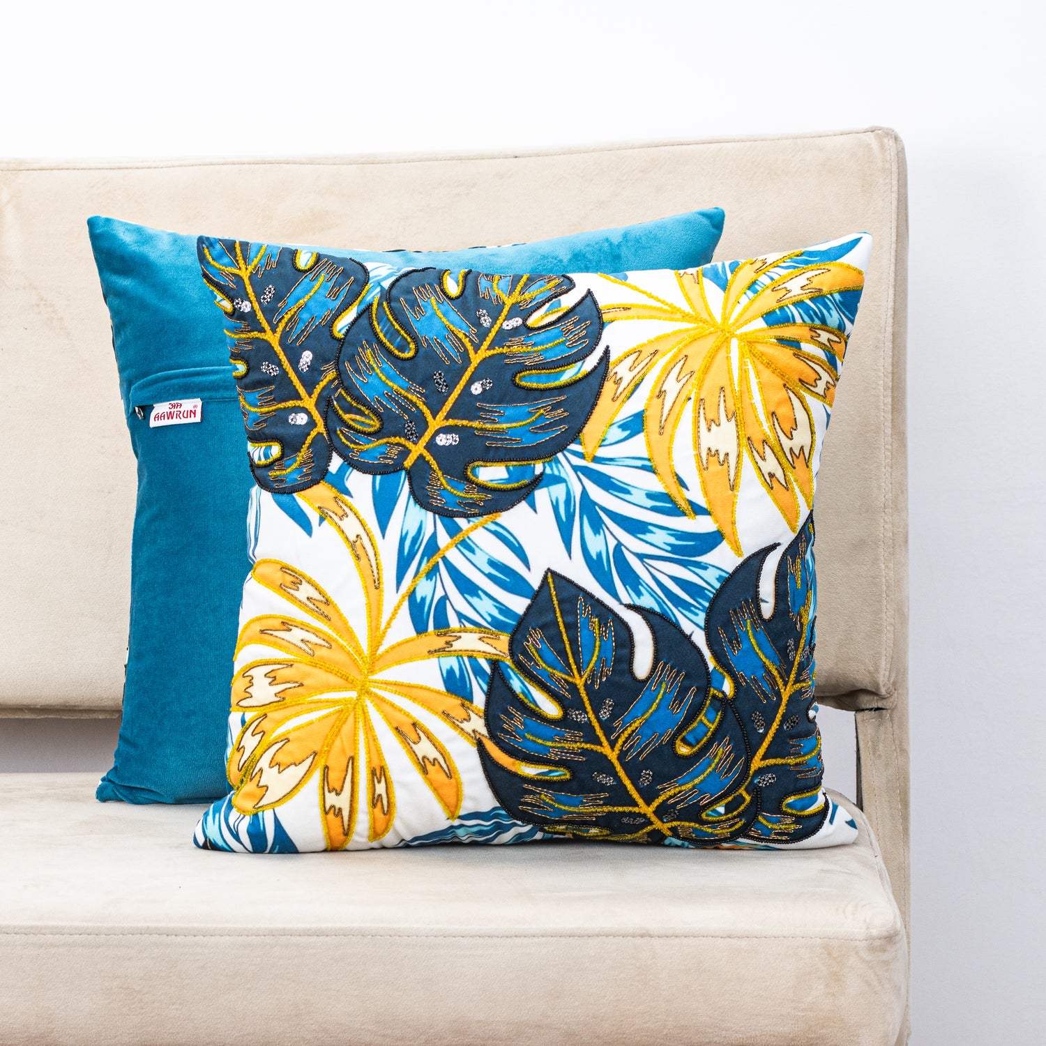 Premium Gold Monstera Cushion Cover