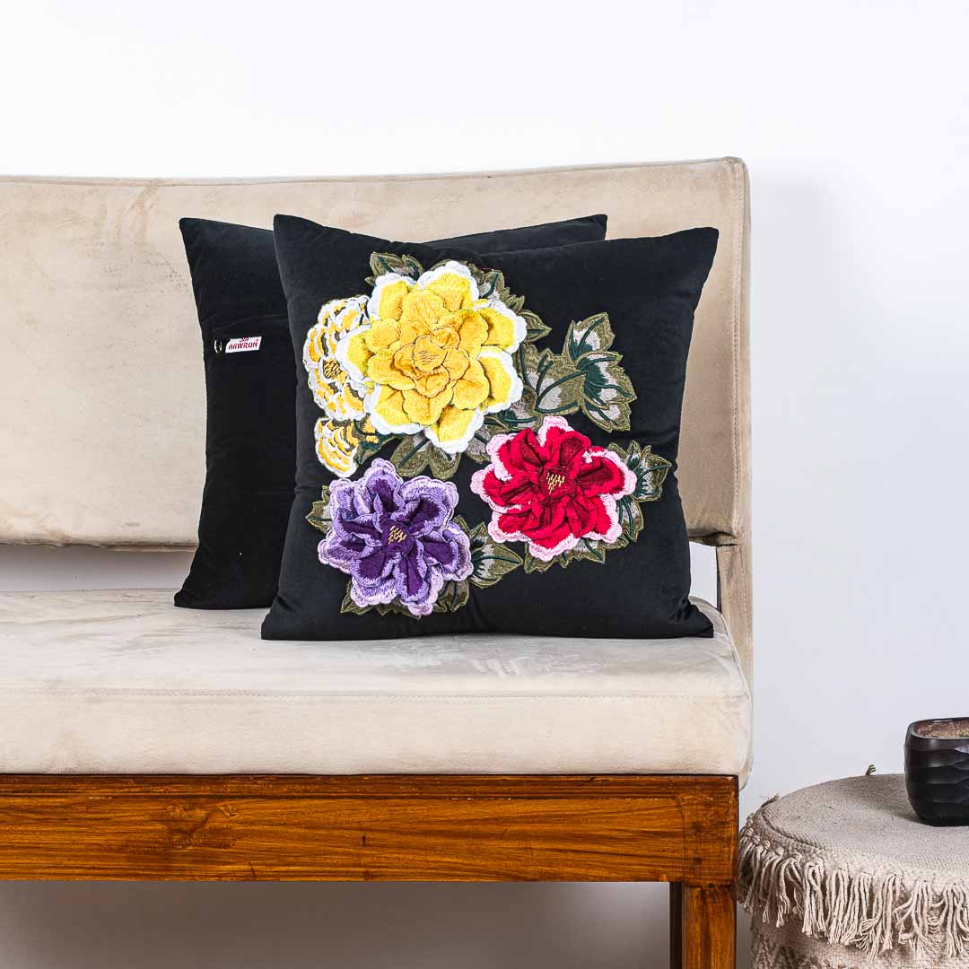Premium Velvet Shaded Flower Patch Cushion Cover