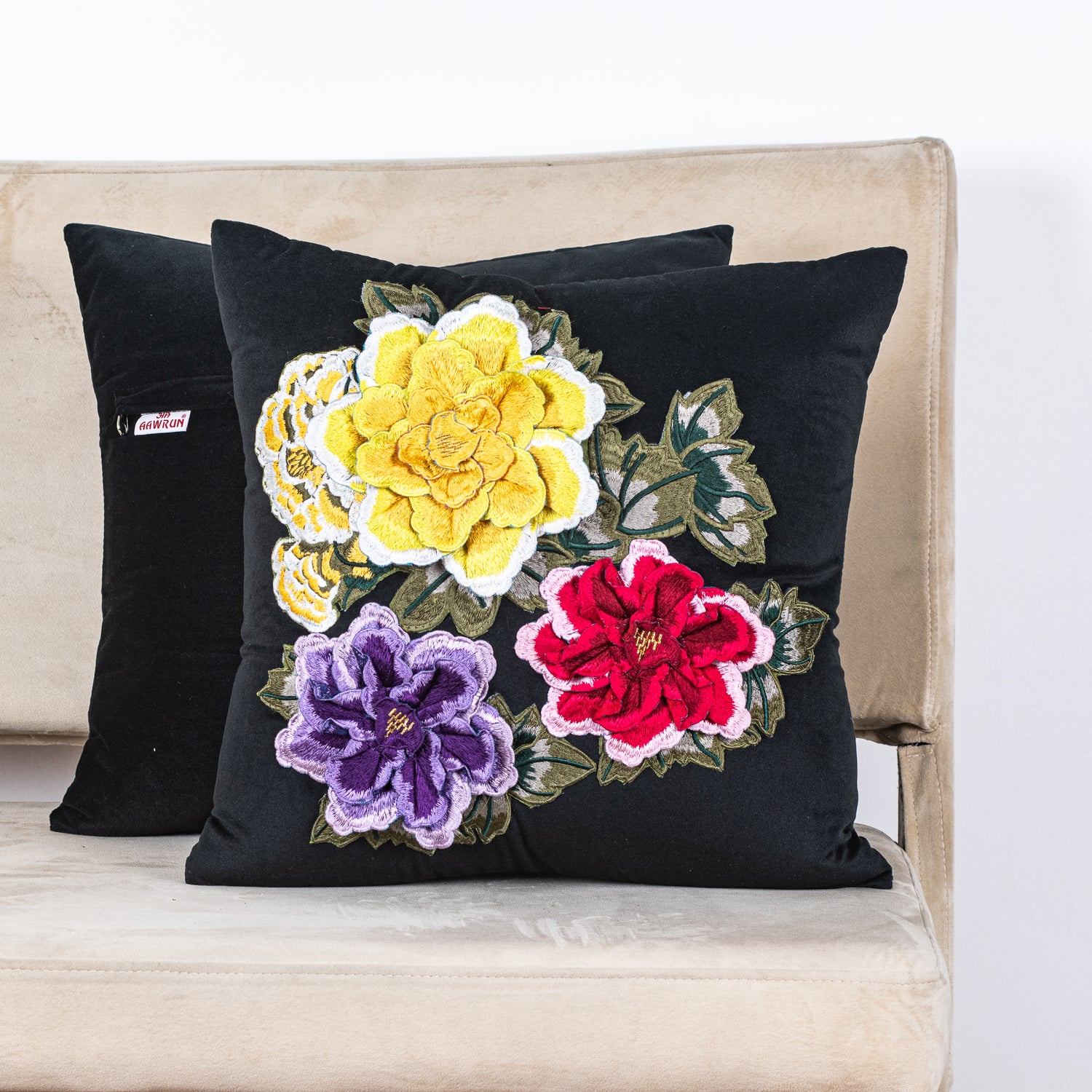 Premium Velvet Shaded Flower Patch Cushion Cover