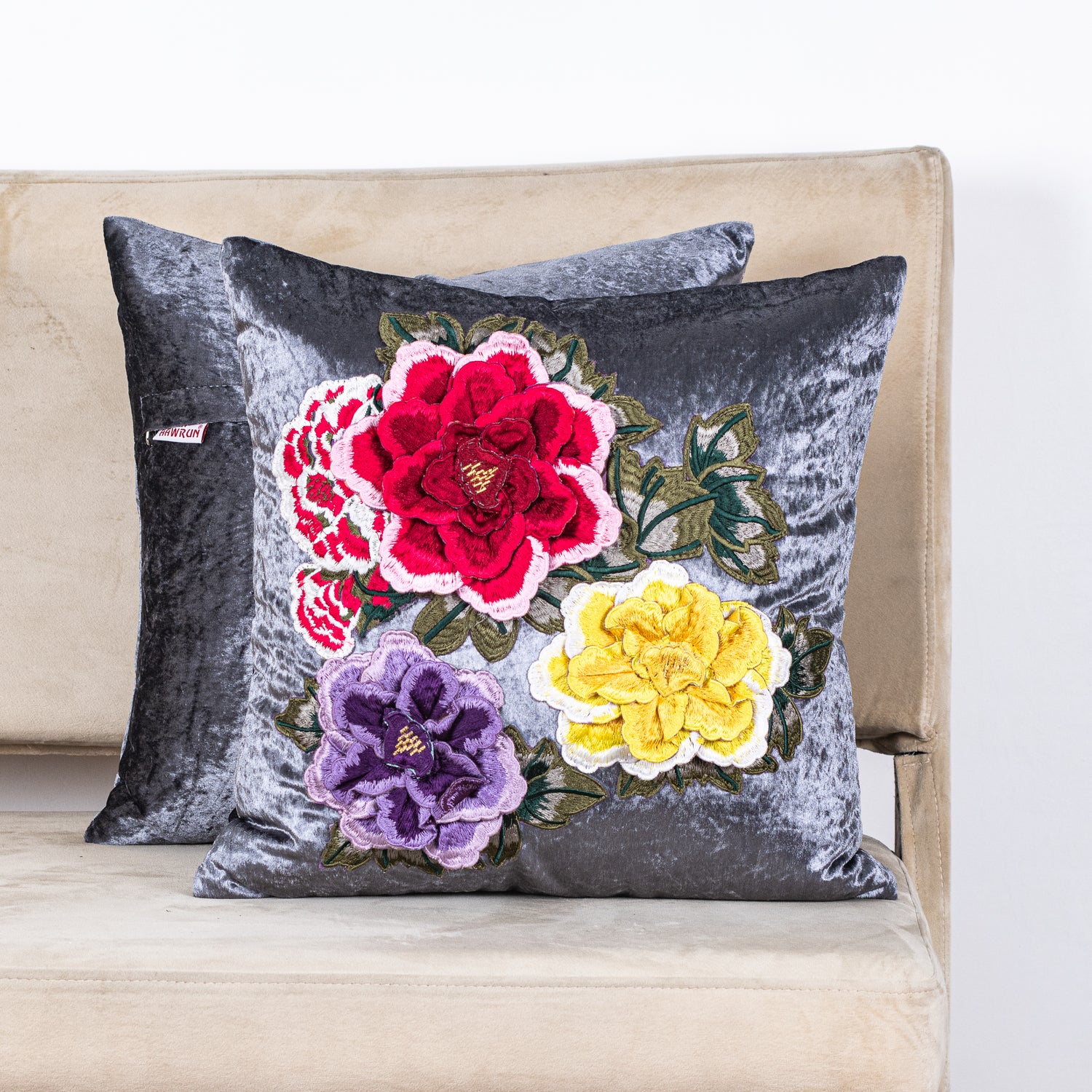 Premium Velvet Shaded Flower Patch Cushion Cover